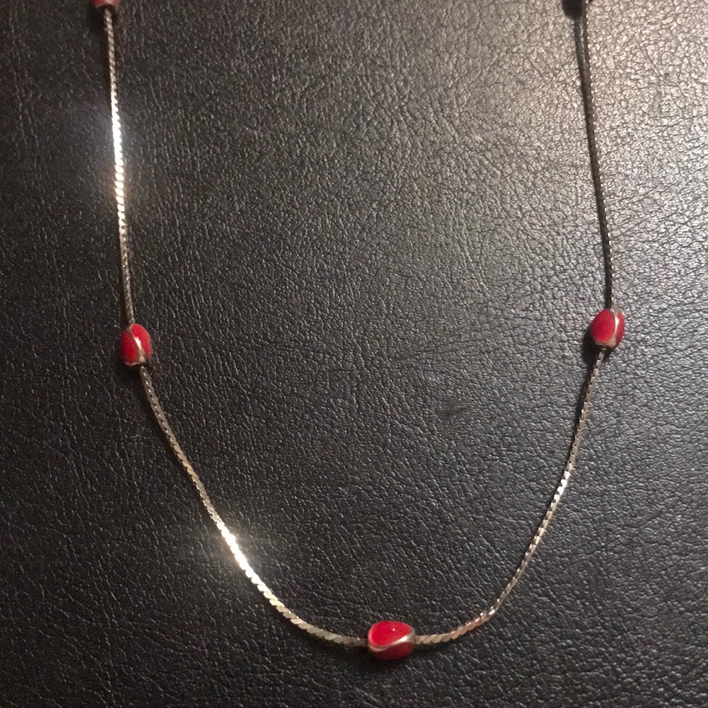 Vintage Red Enamel stationary beaded necklace